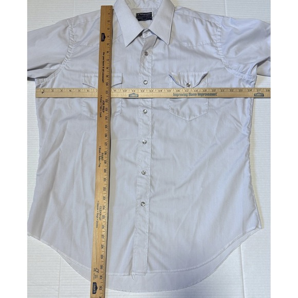 WRANGLER - Men's Vintage Pearl Snap Gray Long Sleeve Shirt - 17-34 Long Tails - Picture 4 of 4
